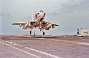 Royal Australian Navy A-4G Skyhawk landing on HMAS Melbourne